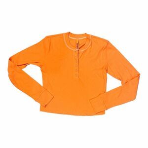 SKIMS Cotton Rib Long Sleeve Cropped Henley T-Shirt Apricot Women's XL